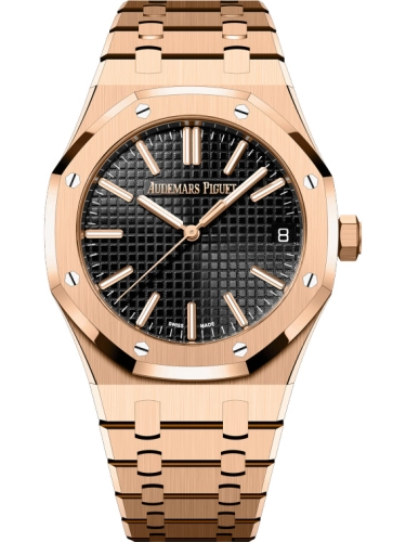 Audemars Piguet Royal Oak 41-15510OR.OO.1320OR.02 (Pink Gold Bracelet, Grande Tapisserie Black Index Dial, Pink Gold Smooth Bezel)