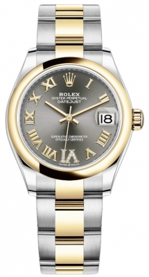 Rolex Datejust 31-278243 (Yellow Rolesor Oyster Bracelet, VI Diamond-set Dark-grey Dial, Domed Bezel)