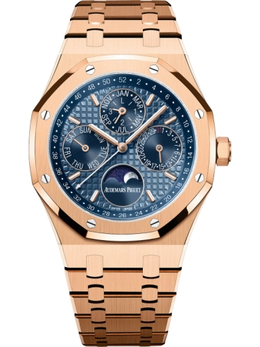 Audemars Piguet Royal Oak 41-26574OR.OO.1220OR.03 (Pink Gold Bracelet, Grande Tapisserie Blue Index Dial, Pink Gold Smooth Bezel)