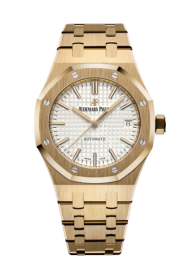 Audemars Piguet Royal Oak 37-15450BA.OO.1256BA.01 (Yellow Gold Bracelet, Grande Tapisserie Silver-toned Index Dial, Yellow Gold Smooth Bezel) (15450BA.OO.1256BA.01)