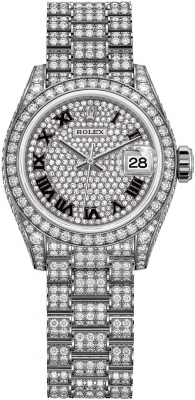 Rolex Lady-Datejust 28-279459RBR (White Gold Diamond-set President Bracelet, Diamond-paved Roman Dial, Diamond Bezel)
