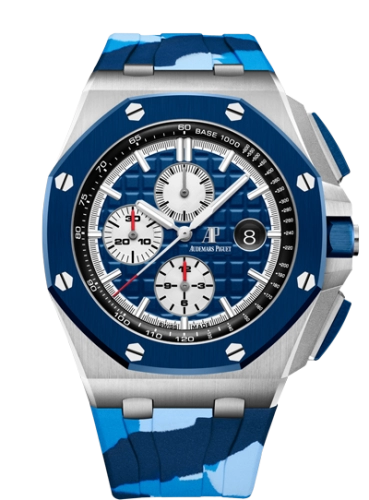 Audemars Piguet Royal Oak Offshore 44-26400SO.OO.A335CA.01 (Camouflage Rubber Strap, Méga Tapisserie Blue Index Dial, Blue Ceramic Smooth Bezel)