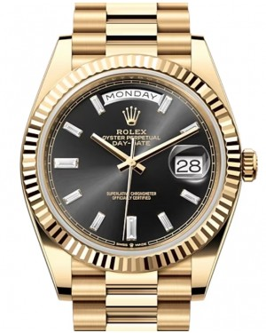 Rolex Day-Date 40-228238 (Yellow Gold President Bracelet, Bright-black Diamond-set Index Dial, Fluted Bezel)