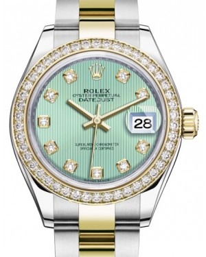 Rolex Lady-Datejust 28-279383RBR (Yellow Rolesor Oyster Bracelet, Gold Diamond-set Mint-green Dial, Diamond Bezel)