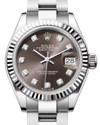 Rolex Lady-Datejust 28-279174 (Oystersteel Oyster Bracelet, Gold Diamond-set Dark-grey Dial, Fluted Bezel) (m279174-0016)