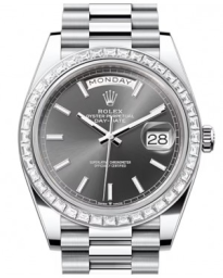 Rolex Day-Date 40-228396TBR (Platinum President Bracelet, Slate Index Dial, Diamond Bezel) (m228396tbr-0031)