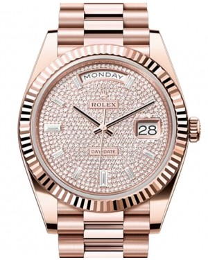 Rolex Day-Date 40-228235 (Everose Gold President Bracelet, Diamond-paved Diamond-set Index Dial, Fluted Bezel)