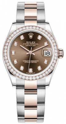 Rolex Datejust 31-278381RBR (Everose Rolesor Oyster Bracelet, Gold Diamond-set Chocolate Dial, Diamond Bezel)