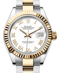 Rolex Lady-Datejust 28-279173 (Yellow Rolesor Oyster Bracelet, White Roman Dial, Fluted Bezel) (m279173-0024)