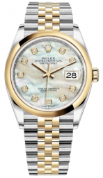 Rolex Datejust 36-126203 (Yellow Rolesor Jubilee Bracelet, Gold Diamond-set White MOP Dial, Domed Bezel) (m126203-0023)