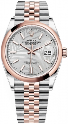 Rolex Datejust 36-126201 (Everose Rolesor Jubilee Bracelet, Silver Palm Index Dial, Domed Bezel)