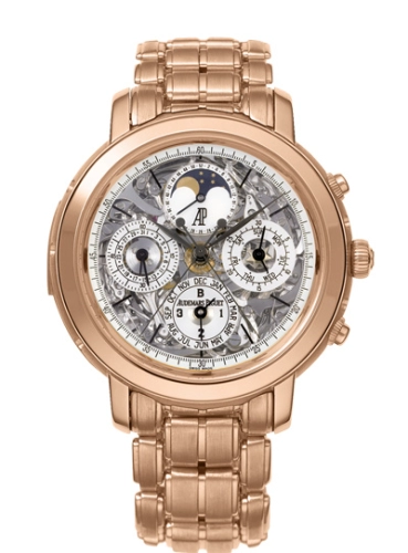 Audemars Piguet Jules Audemars 42-26023OR.OO.1138OR.01 (Pink Gold Bracelet, Transparent Sapphire Openworked Index Dial, Pink Gold Smooth Bezel)