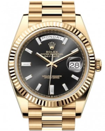 Rolex Day-Date 40-228238 (Yellow Gold President Bracelet, Bright-black Diamond-set Index Dial, Fluted Bezel) (m228238-0004)