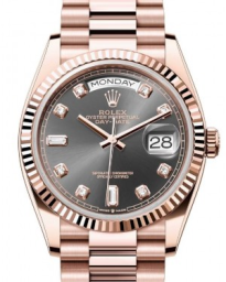 Rolex Day-Date 36-128235 (Everose Gold President Bracelet, Gold Diamond-set Slate Dial, Fluted Bezel) (m128235-0050)