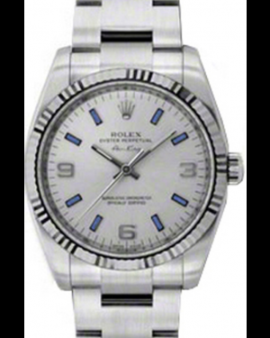 Rolex Air-King 34-114234 (Oystersteel Oyster Bracelet, Silver Blue-Index/Arabic Dial, Fluted Bezel)