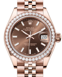 Rolex Lady-Datejust 28-279135RBR (Everose Gold Jubilee Bracelet, Chocolate Index Dial, Diamond Bezel) (m279135rbr-0008)