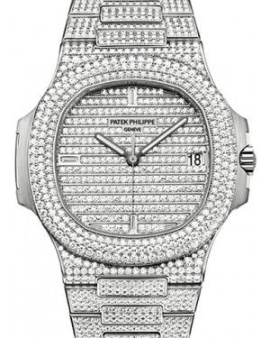 Patek Philippe Nautilus 40-5719/10G-001 (Diamond-set White Gold Bracelet, Horizontal-embossed Diamond-paved Index Dial, Diamond Bezel)