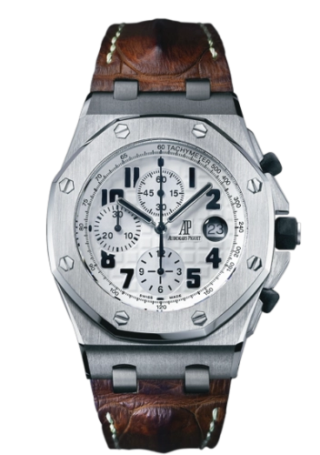 Audemars Piguet Royal Oak OffShore 42-26170ST.OO.D091CR.01 (Brown Alligator Leather Strap, Méga Tapisserie Silver-toned Arabic Dial, Stainless Steel Smooth Bezel)