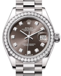 Rolex Lady-Datejust 28-279139RBR (White Gold President Bracelet, Gold Diamond-set Dark-grey Dial, Diamond Bezel) (m279139rbr-0011)