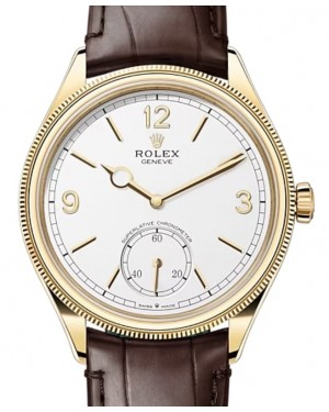 Rolex 1908 39-52508 (Brown Alligator Leather Strap, Intense-white Roman/Index Dial, Domed & Fluted Bezel)