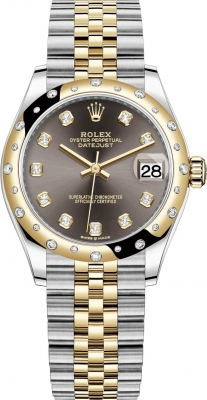 Rolex Datejust 31-278343RBR (Yellow Rolesor Jubilee Bracelet, Gold Diamond-set Dark-grey Dial, Domed Diamond Bezel)