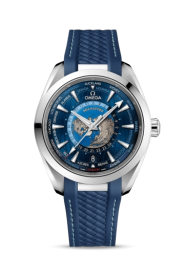 Omega Seamaster Aqua Terra 150M 43-220.10.43.22.03.001 (Structured Blue Rubber Strap, World Blue Index Dial, Stainless Steel Bezel) (Omega 220.10.43.22.03.001)