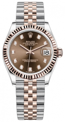 Rolex Datejust 31-278271 (Everose Rolesor Jubilee Bracelet, Gold Diamond-set Chocolate Dial, Fluted Bezel)