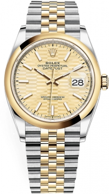 Rolex Datejust 36-126203 (Yellow Rolesor Jubilee Bracelet, Golden Fluted Index Dial, Domed Bezel)