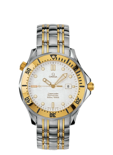 Omega Seamaster Diver 300M 41-2342.20.00 (Yellow Gold & Stainless Steel Bracelet, Wave-embossed White Dot Index Dial, Rotating Yellow Gold Bezel)