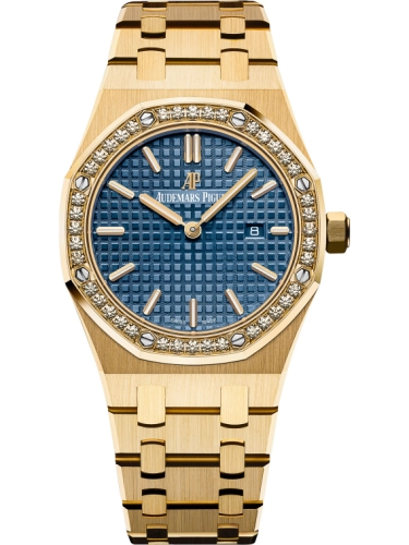 Audemars Piguet Royal Oak 33-67651BA.ZZ.1261BA.02 (Yellow Gold Bracelet, Grande Tapisserie Blue Dial Index Dial, Brilliant-cut Diamond-set Bezel)