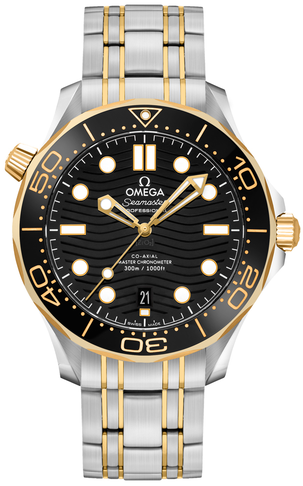 Omega Seamaster Diver 300M 42-210.20.42.20.01.002 (Yellow Gold & Stainless Steel Bracelet, Wave-embossed Black Dot Index Dial, Rotating Black Ceramic Bezel)
