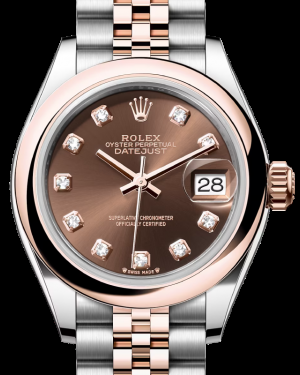 Rolex Lady-Datejust 28-279161 (Everose Rolesor Jubilee Bracelet, Gold Diamond-set Chocolate Dial, Domed Bezel)