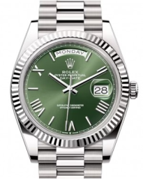 Rolex Day-Date 40-228239 (White Gold President Bracelet, Olive-green Roman Dial, Fluted Bezel) (m228239-0033)