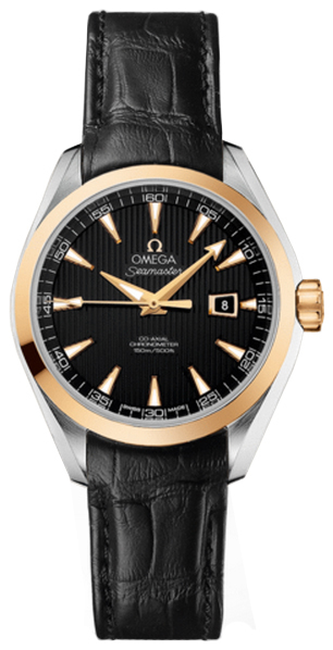 Omega Seamaster Aqua Terra 150M 34-231.23.34.20.01.001 (Black Alligator Leather Strap, Vertical-teak Black Index Dial, Yellow Gold Bezel)