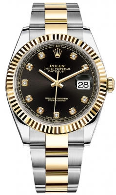Rolex Datejust 41-126333 (Yellow Rolesor Oyster Bracelet, Gold Diamond-set Bright-black Dial, Fluted Bezel)