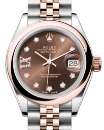 Rolex Lady-Datejust 28-279161 (Everose Rolesor Jubilee Bracelet, Gold Diamond IX-set Chocolate Dial, Domed Bezel) (m279161-0003)