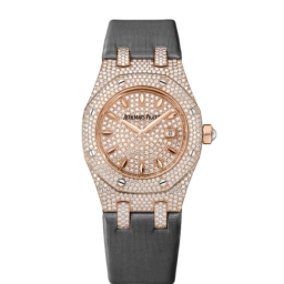 Audemars Piguet Royal Oak 33-67625OR.ZZ.D009SU.01 (Dark-grey Technological Silk Strap, Diamond-paved Index Dial, Diamond-paved Diamond-set Bezel) (67625OR.ZZ.D009SU.01)