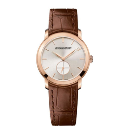 Audemars Piguet Jules Audemars 33-77238OR.OO.A088CR.01 (Brown Alligator Leather Strap, Silver-toned Sunburst Index Dial, Pink Gold Smooth Bezel) (77238OR.OO.A088CR.01)