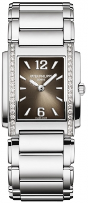 Patek Philippe Twenty~4 25.1x30-4910/1200A-010 (Stainless Steel Bracelet, Gray Sunburst Black-gradated Arabic/Index Dial, Diamond Bezel)