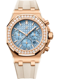 Audemars Piguet Royal Oak Offshore 37-26231OR.ZZ.A085CA.01 (Beige Rubber Strap, Lady Tapisserie Light-blue Index Dial, Brilliant-cut Diamond-set Bezel) (26231OR.ZZ.A085CA.01)