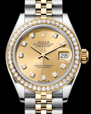 Rolex Lady-Datejust 28-279383RBR (Yellow Rolesor Jubilee Bracelet, Gold Diamond-set Champagne Dial, Diamond Bezel)