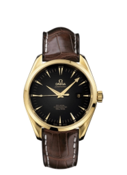 Omega Seamaster Aqua Terra 150M 42.2-2602.50.37 (Brown Alligator Leather Strap, Black Index Dial, Yellow Gold Bezel) (Omega 2602.50.37)