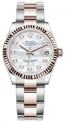 Rolex Datejust 31-278271 (Everose Rolesor Oyster Bracelet, Gold Diamond-set White MOP Dial, Fluted Bezel)