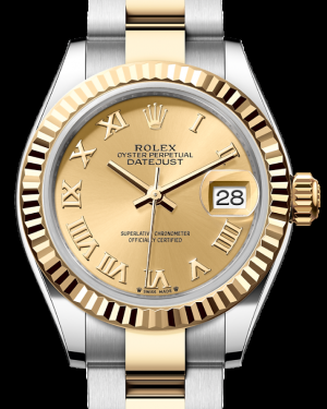 Rolex Lady-Datejust 28-279173 (Yellow Rolesor Oyster Bracelet, Champagne Roman Dial, Fluted Bezel)