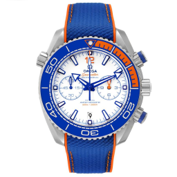 Omega Seamaster Planet Ocean 600M 45.5-215.32.46.51.04.001 (Blue Structured Rubber Strap, White Ceramic Arabic/Index Dial, Rotating Orange Rubber/Blue Ceramic Bezel) (Omega 215.32.46.51.04.001)