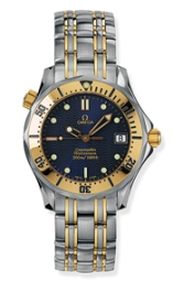 Omega Seamaster Diver 300M 36.25-2362.80.00 (Yellow Gold & Stainless Steel Bracelet, Wave-embossed Blue Dot Index Dial, Rotating Yellow Gold Bezel) (Omega 2362.80.00)