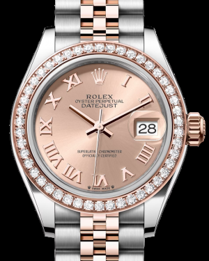 Rolex Lady-Datejust 28-279381RBR (Everose Rolesor Jubilee Bracelet, Rosé Roman Dial, Diamond Bezel)