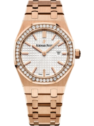 Audemars Piguet Royal Oak 33-67651OR.ZZ.1261OR.01 (Pink Gold Bracelet, Grande Tapisserie Silver-toned Dial Index Dial, Brilliant-cut Diamond-set Bezel) (67651OR.ZZ.1261OR.01)