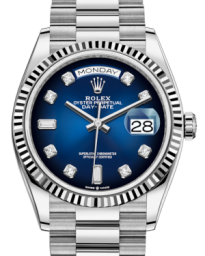 Rolex Day-Date 36-128239 (White Gold President Bracelet, Gold Diamond-set Blue Ombré Dial, Fluted Bezel) (m128239-0023)