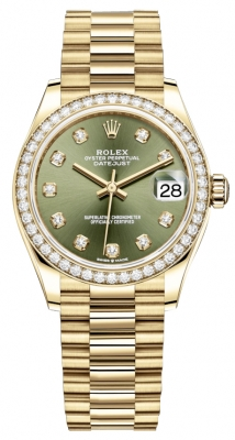 Rolex Datejust 31-278288RBR (Yellow Gold President Bracelet, Gold Diamond-set Olive-green Dial, Diamond Bezel)